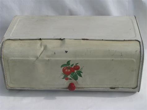 red tomato bread box, 1940s metal breadbox, vintage 